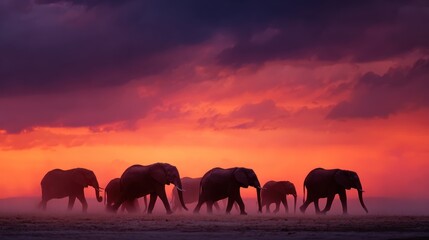 Fototapeta premium African Sunset Elephants