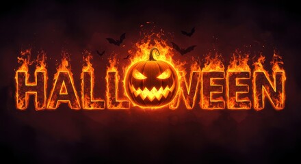 Fiery Halloween Design Flaming Text and Jackolantern