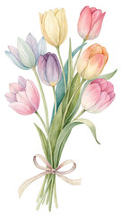 Pastel watercolor tulips bouquet flowers