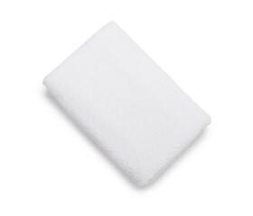 One folded terry towel isolated on white, top view