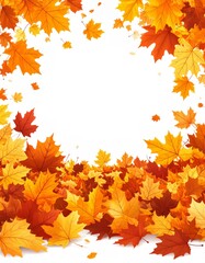 Fototapeta premium Autumn Leaves Frame: Orange, Red, Yellow Maple Foliage on White