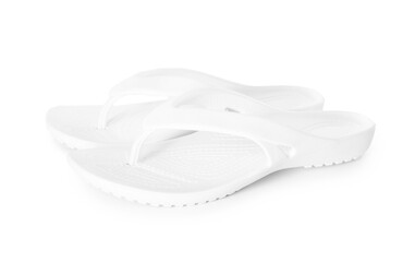 Stylish flip-flops isolated on white. Beach accessory