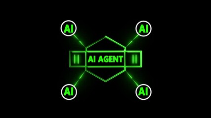 Multi agent AI systems, Businessman holding AI agents, AI driven solutions streamline workflows, Decision. Digital Intelligence Network on black background.