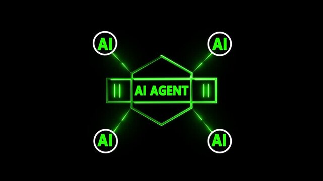 Multi agent AI systems, Businessman holding AI agents, AI driven solutions streamline workflows, Decision. Digital Intelligence Network on black background.