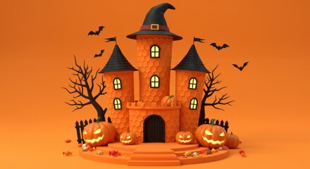 Spooky Hexagon Halloween Castle 3D Render for October Decorations