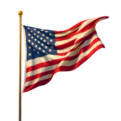 Fototapeta premium Waving United States flag with realistic fabric folds and soft shadows, high-resolution national symbol, isolated on transparent background PNG, clean detailed image