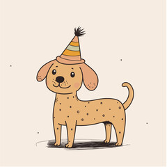 Cute cartoon dog in birthday hat