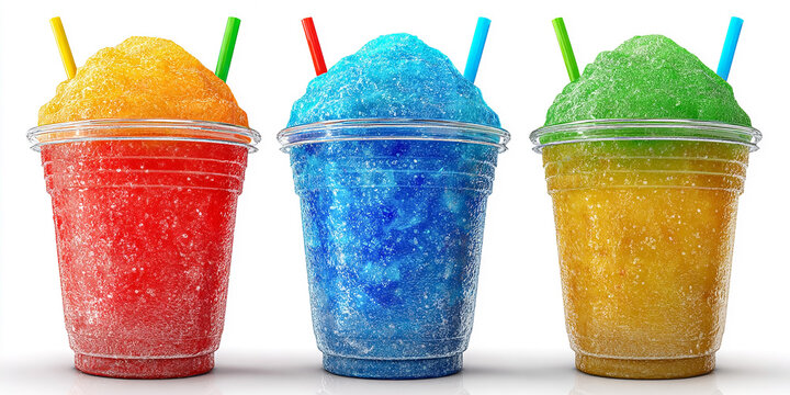Slushies Display Colorful Flavors for refreshment. Use for marketing, ads, design.