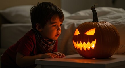 Toddlers Fascination A Halloween Night with a Jackolantern