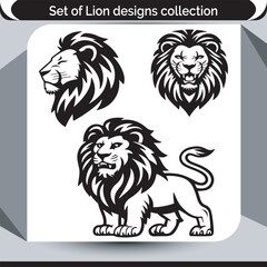 Naklejka premium Majestic Lion Design Collection A Set of Bold and Striking Lion Illustrations for Creative Projects and Design Inspiration