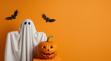 Halloween Pumpkin Ghost Festive Autumn Scene Spooky Season Decor