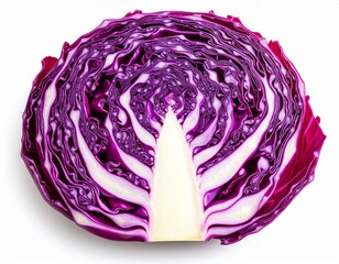 Obraz premium Cross Section of Vibrant Red Cabbage on White Background