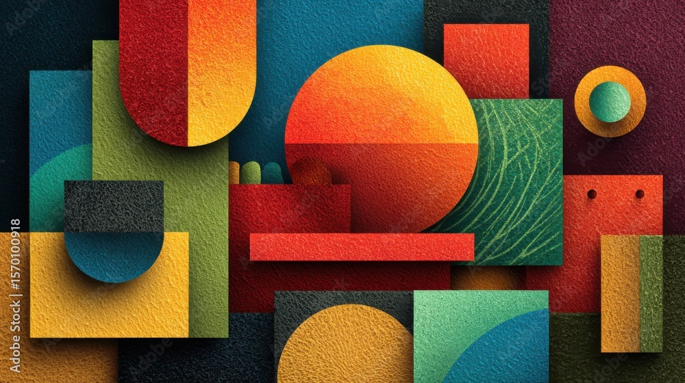 Poster bold geometric shapes and vivid colors create an energetic abstract composition. the artwork feature