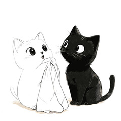 Playful black and white kittens having fun