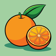 An orange and a slice of orange are next to each other