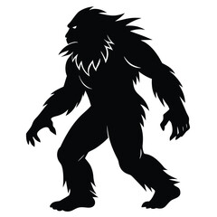Silhouette of Bigfoot Walking in Profile Vector Illustration of Cryptid Sasquatch