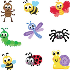 set of funny cartoon insects