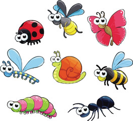 set of cartoon insects