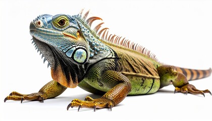 Obraz premium Green Blue Yellow Iguana Reptile Closeup Profile