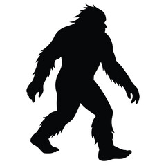 Black Silhouette of Bigfoot Walking in Profile Vector Illustration