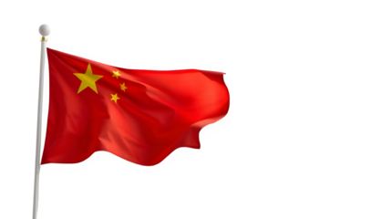 Waving Chinese flag with realistic fabric folds and soft cloth detail, high-resolution national symbol, isolated on transparent background PNG, clean and detailed image

