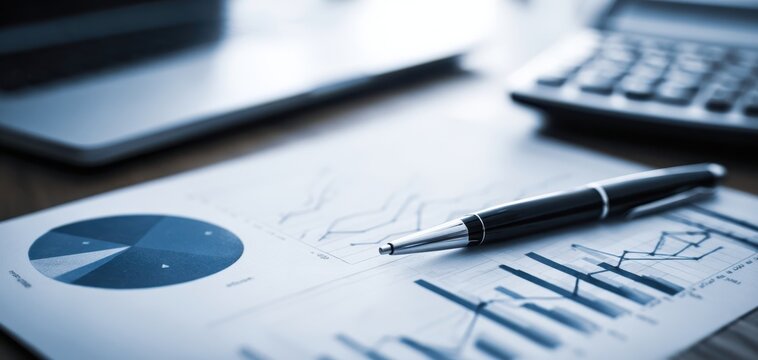 The financial analysis with graphs and business documents on a desk.