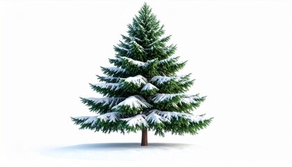Snowy Fir Tree on White Background Winter Holiday