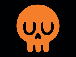 Bold orange skull with exaggerated features on black background. concept of halloween, spooky decoration, eerie design element, holiday art, symbol, graphic illustration.