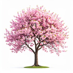 Obraz premium Pink Cherry Blossom Tree in Full Bloom on White