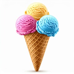 Three Scoops of Pastel Ice Cream in a Waffle Cone