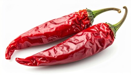 Two Dried Red Chili Peppers on White Background