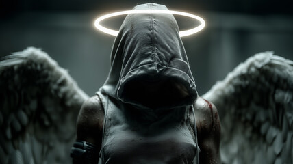 Neon-Haloed Entity Shrouded in Sacred Silence – Generative AI