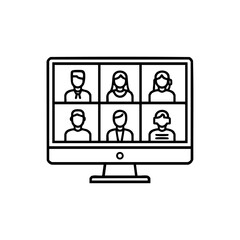Fototapeta premium Computer screen with people in video call grid – symbolizing virtual meeting, remote work, and online collaboration.