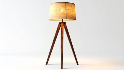 Wooden Tripod Floor Lamp with Beige Lampshade