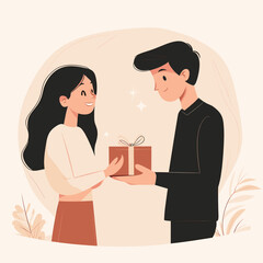 Cute couple exchanging gifts illustration