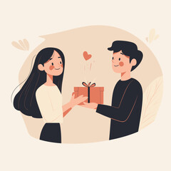 Cute couple exchanging gifts illustration