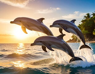 Dolphins jumping at sunset (1)