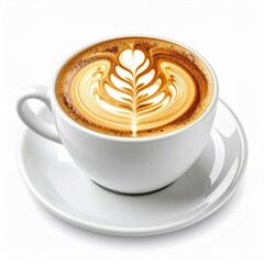 Latte Coffee in White Cup with Foam Art