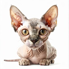 Portrait of a Hairless Sphynx Kitten on White Background