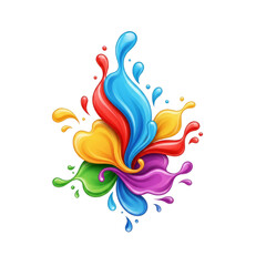 Vibrant colorful paint splash element with drops for artistic design. Liquid flow, dye, or ink for creative projects on transparent background.