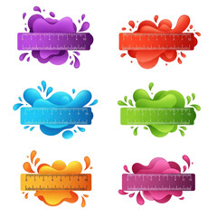 Colorful rulers with liquid abstract shapes on transparent background for school, education, and measurement themes.