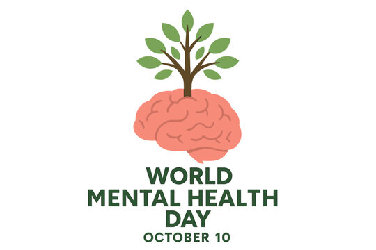 October 10 is recognized as World Mental Health Day, symbolized by a human brain with a tree, serving as a mental health icon, where a green tree grows from the brain, emphasizing its importance