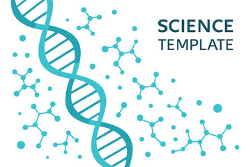 Vector illustration of a science template featuring an abstract background with 3D DNA molecules