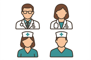 Medical staff symbols, including doctors and nurses, are depicted in these avatars as a vector illustration