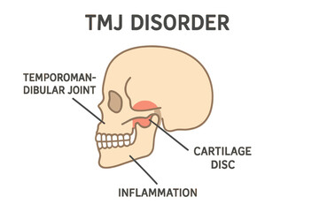 Obraz premium Educational scheme illustrating TMJ disorder as a labeled jaw condition vector