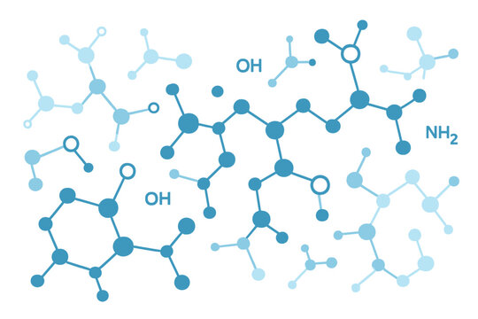 A vector illustration featuring a geometric background with molecular structures and chemical engineering elements, suitable for modern medical, scientific, or technological designs