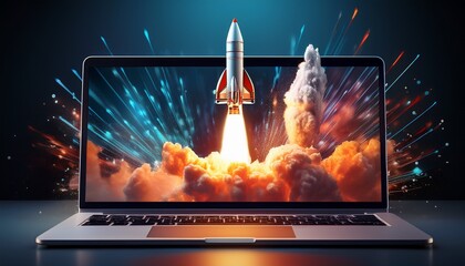 space rocket launch visual from a laptop screen generated by ai