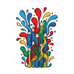 Artistic doodle with colorful drawing pencils on transparent background. Education and art concept. Back to school illustration for creativity.