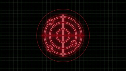 Glowing neon target icon animation. Target searching scope and scanning element theme. with radio waves background. - Powered by Adobe