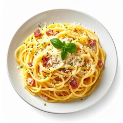 Spaghetti Carbonara with Bacon and Cheese on a Plate